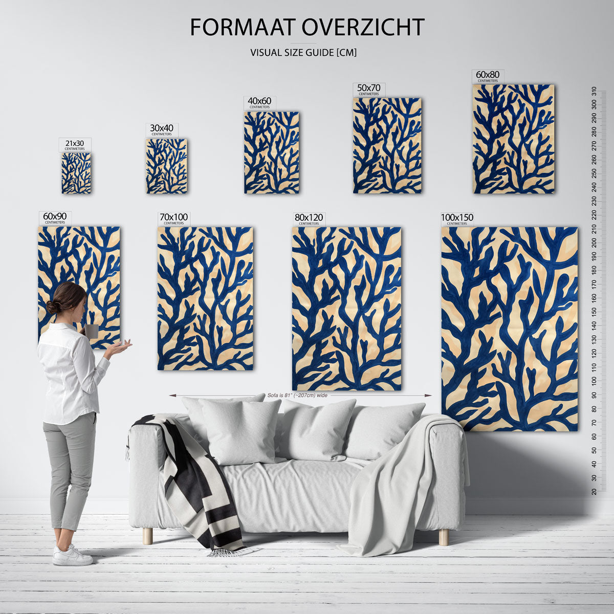 Blauwe takken op beige Poster