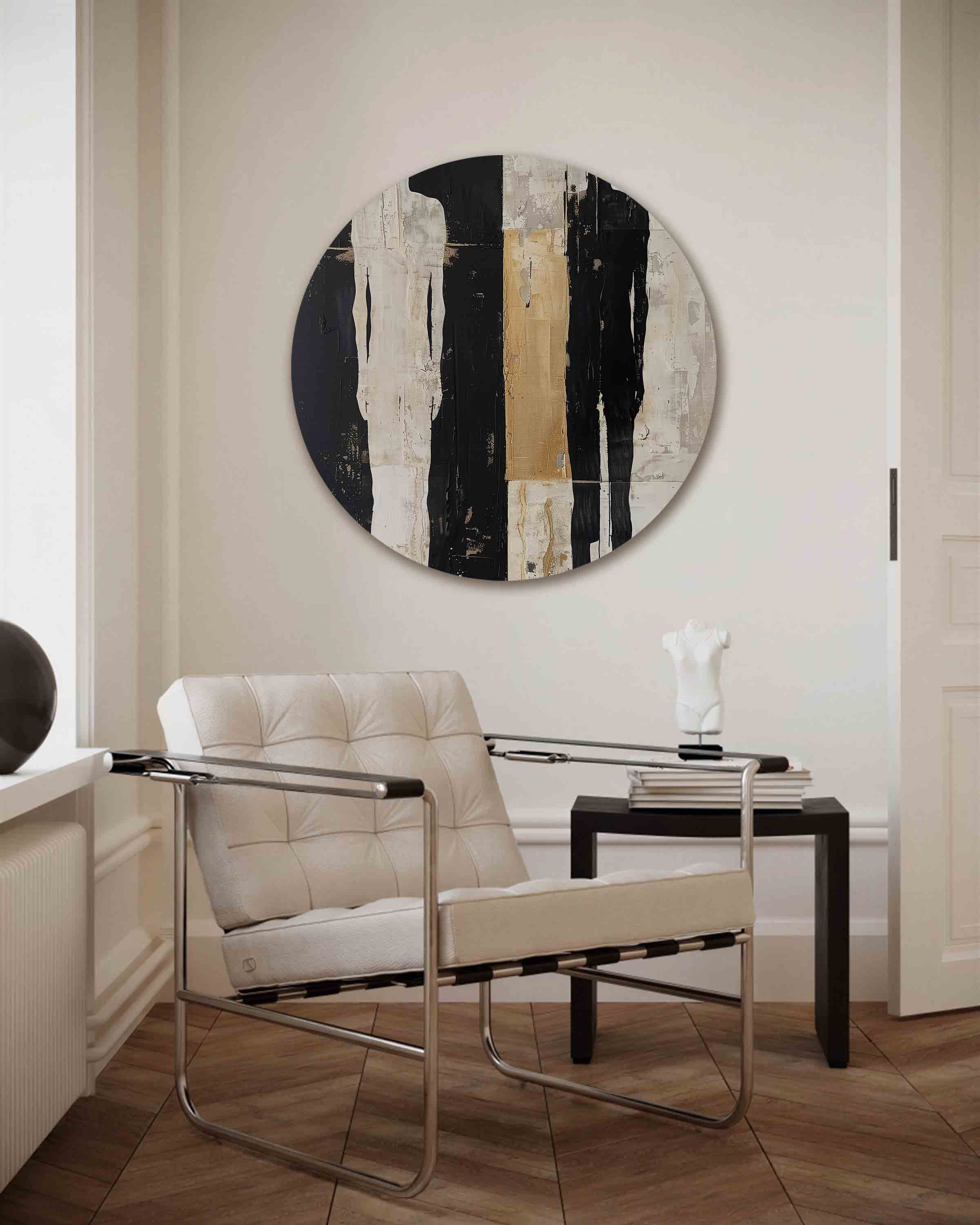 Silhouetten in zwart en beige Muurcirkel