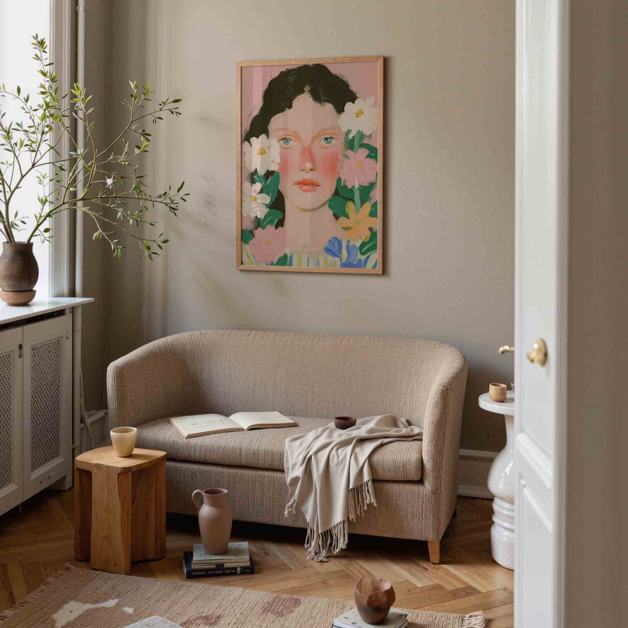 Bloemen en gezicht Poster