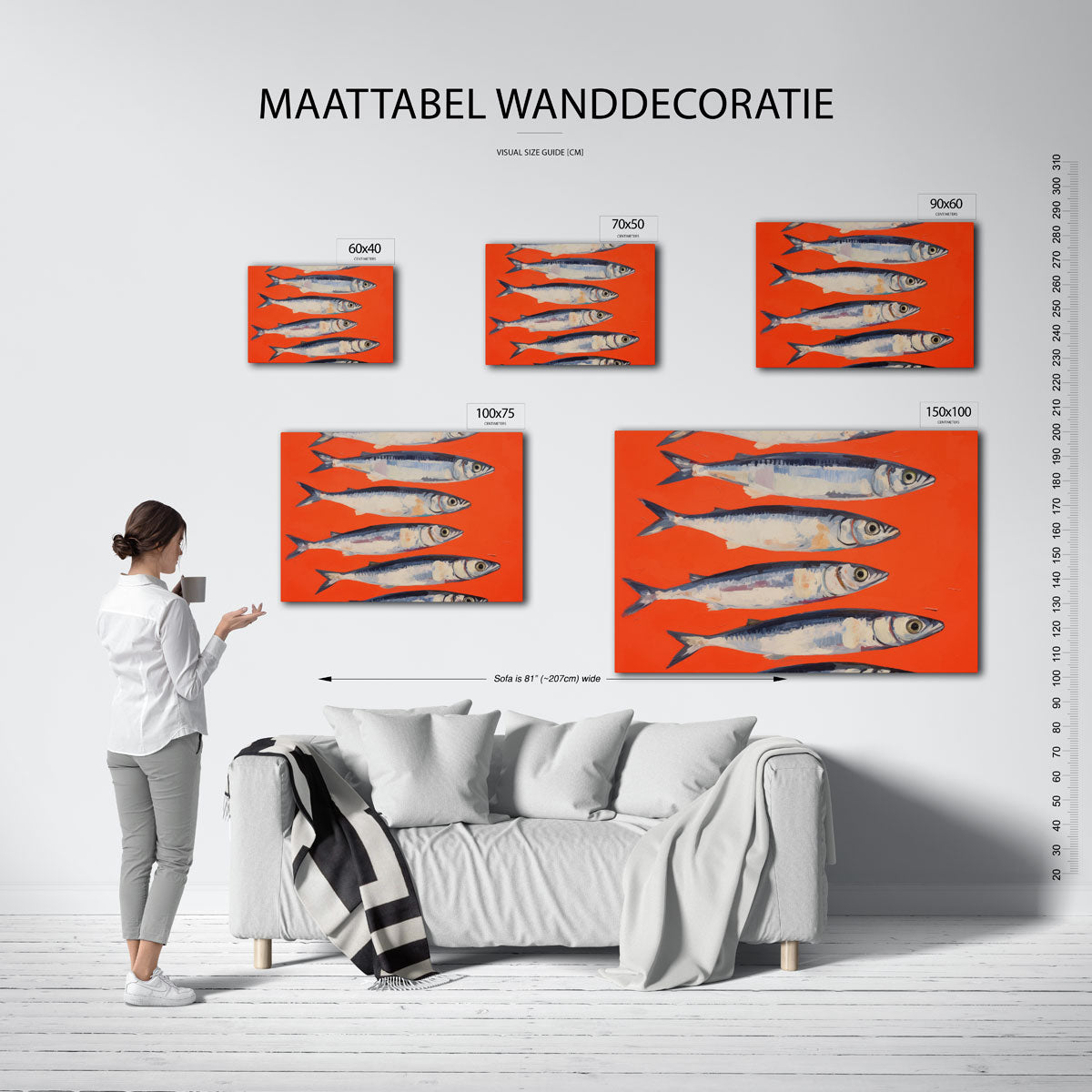 Vissen op fel oranje Kunstwerk