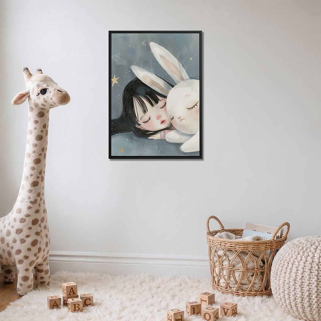 Dromerig kind en konijn Kunstwerk