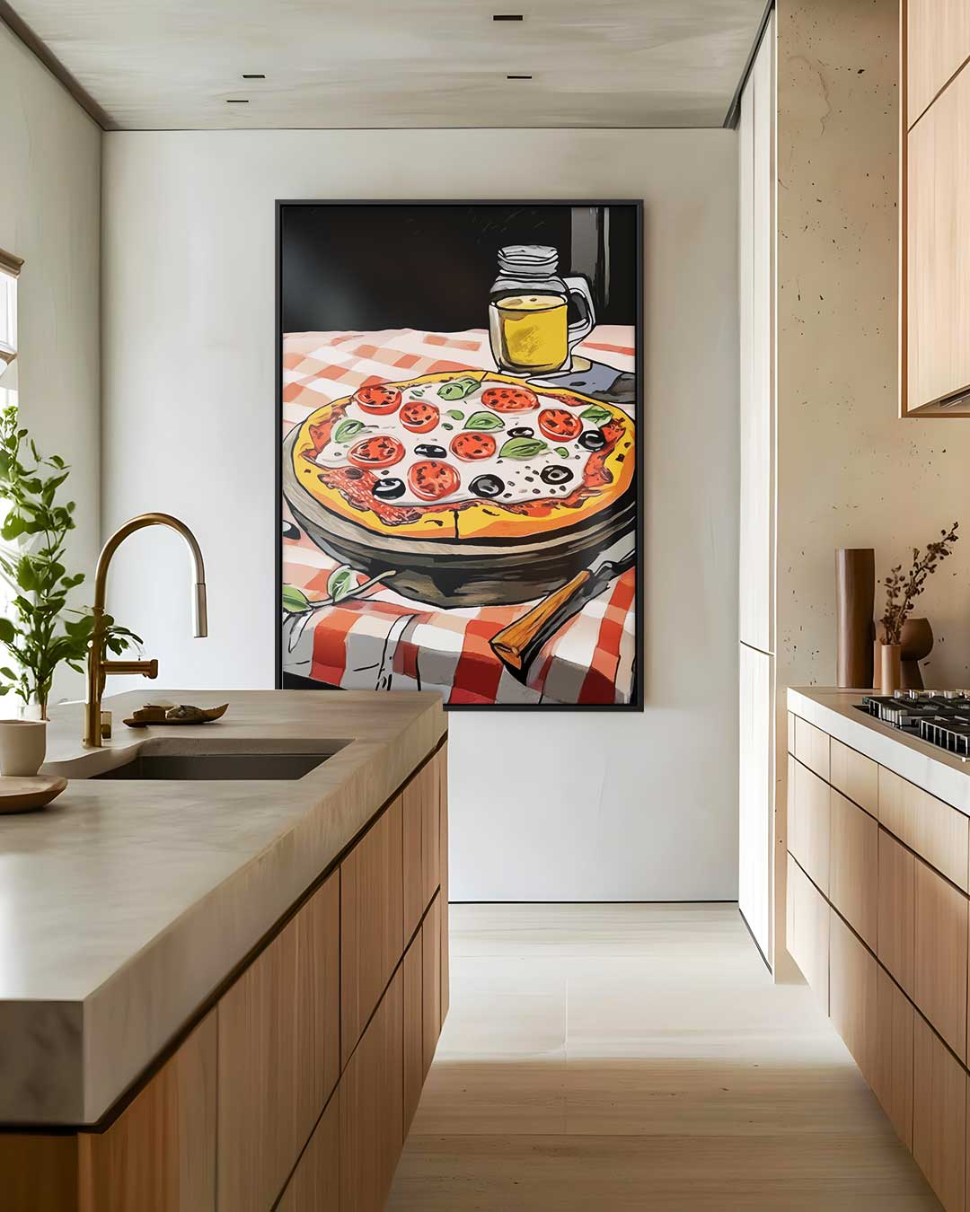 Pizza en Bier Avond Kunstwerk-canvas-dibond-plexiglas-wanddecoratie-WallArtistic