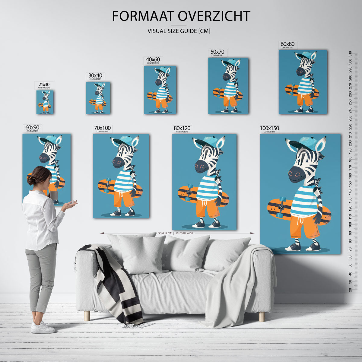 Zebra met skateboard Poster