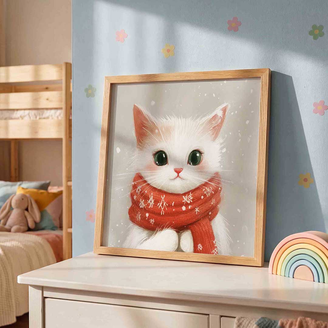 Kat met rode sjaal Poster