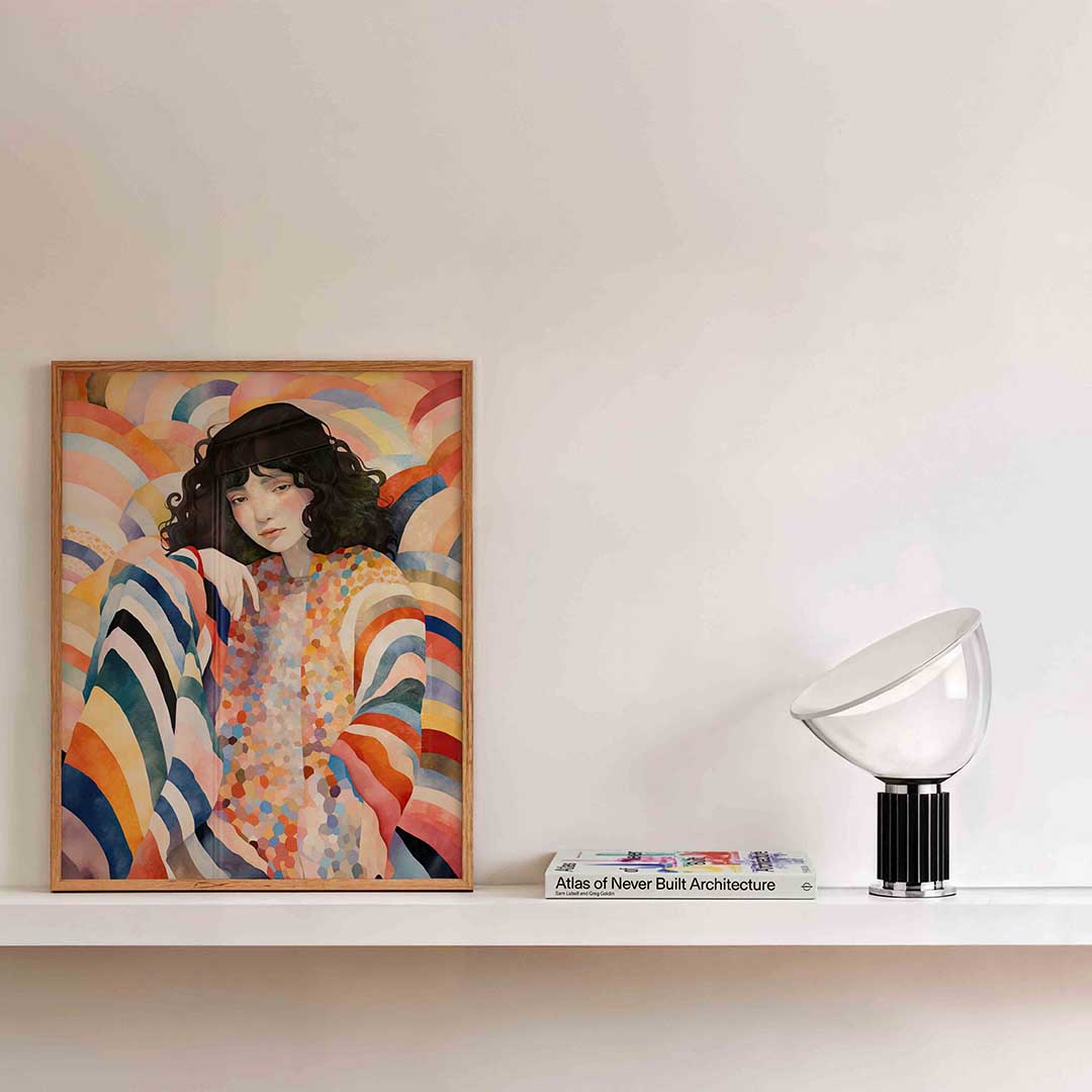 Vrouw met kleurrijke achtergrond Poster