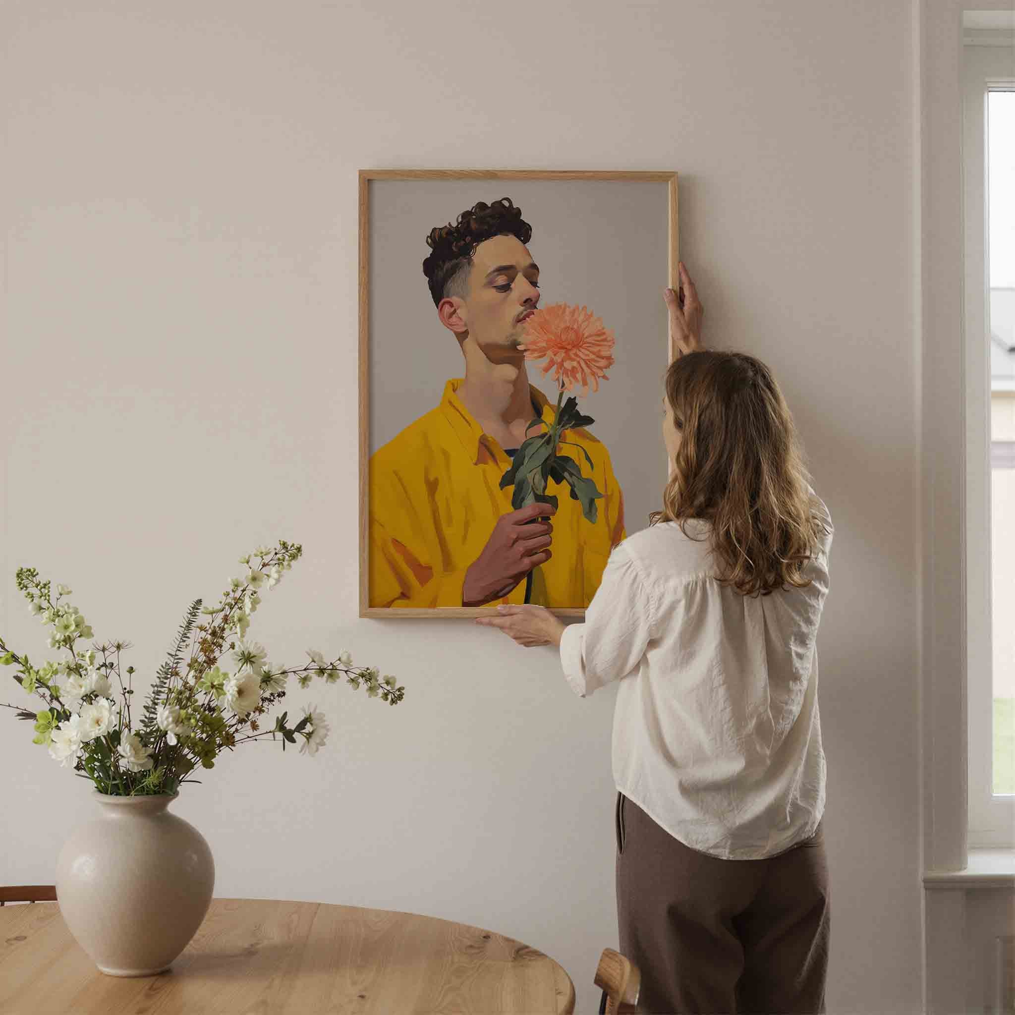 Man met bloem Poster