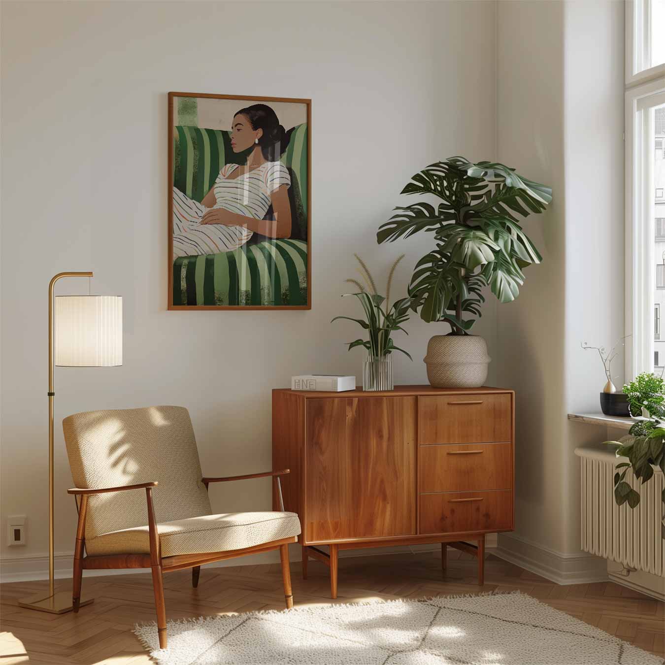 Chique Gestreepte Vrouwelijke Portretposter-WallArtistic