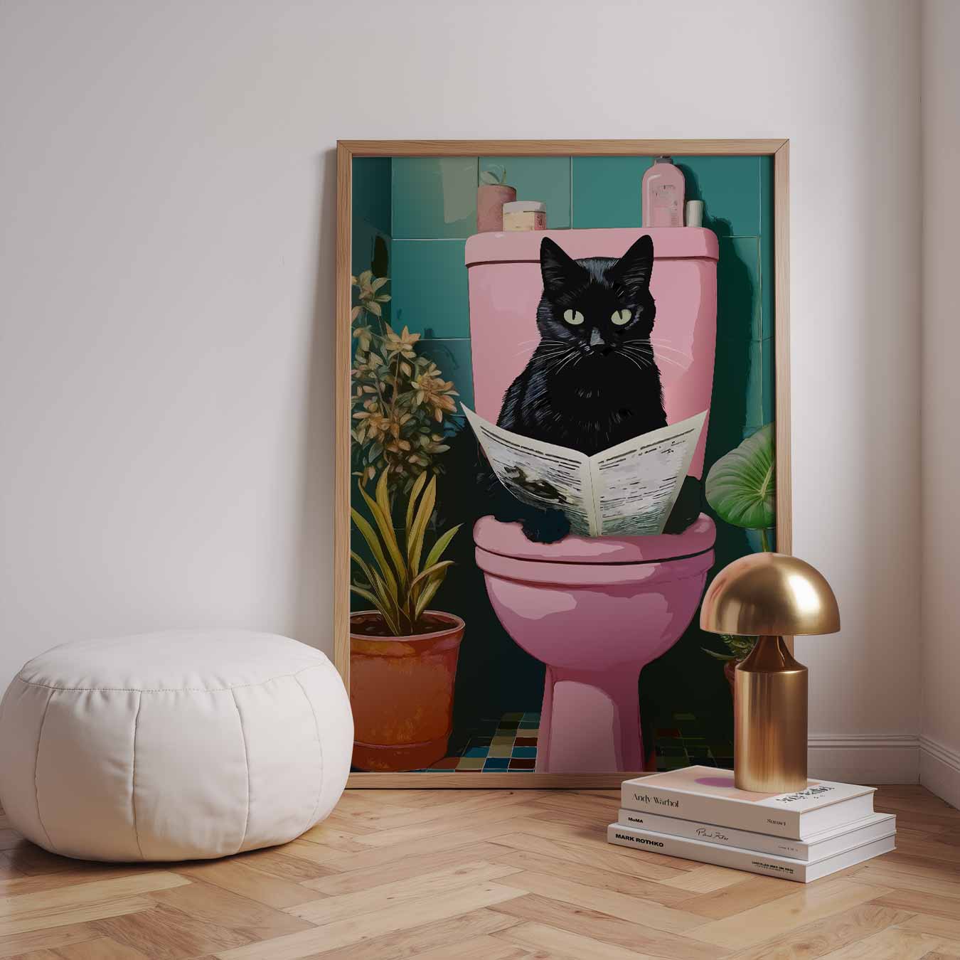 Kat op Toilet Poster-WallArtistic