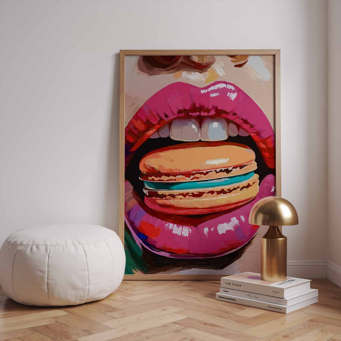Kleurrijke Lippen & Macaron Poster-WallArtistic