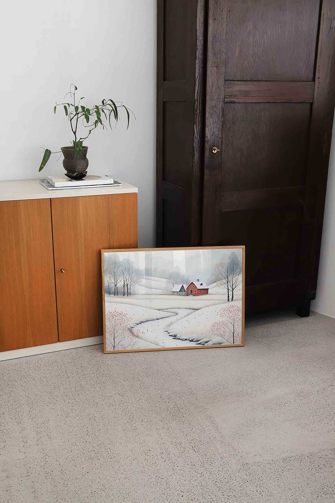 Landschap met rode boerderij Poster