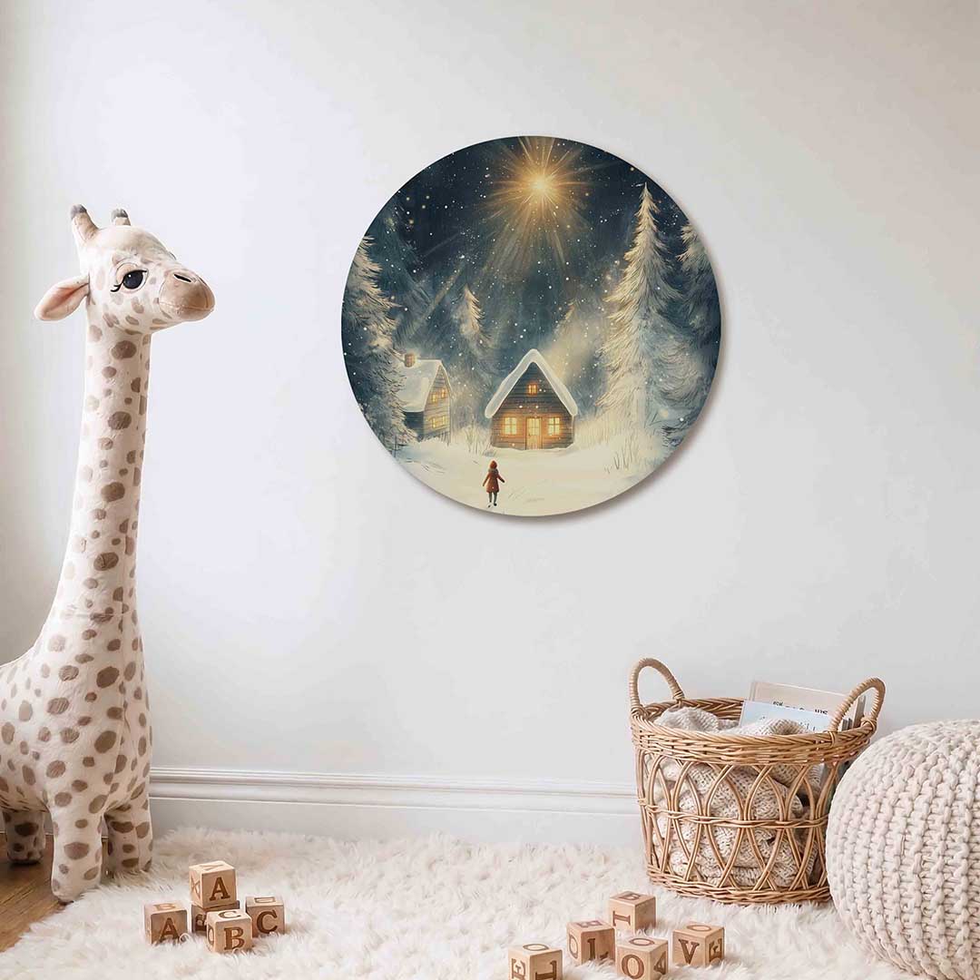 Winterlandschap met huisjes Muurcirkel