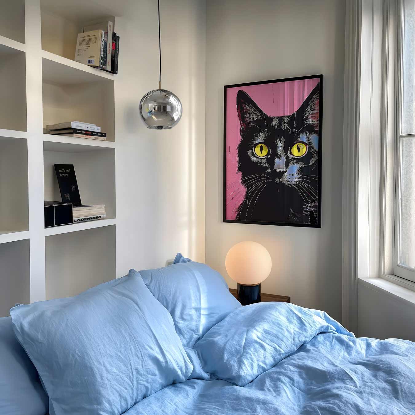 Stijlvolle Kattenposter met Roze Achtergrond Poster-WallArtistic