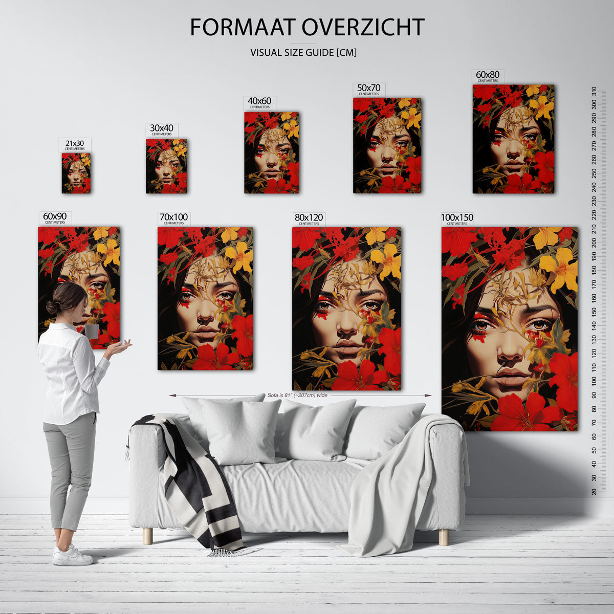 Bloemen en gezicht Poster