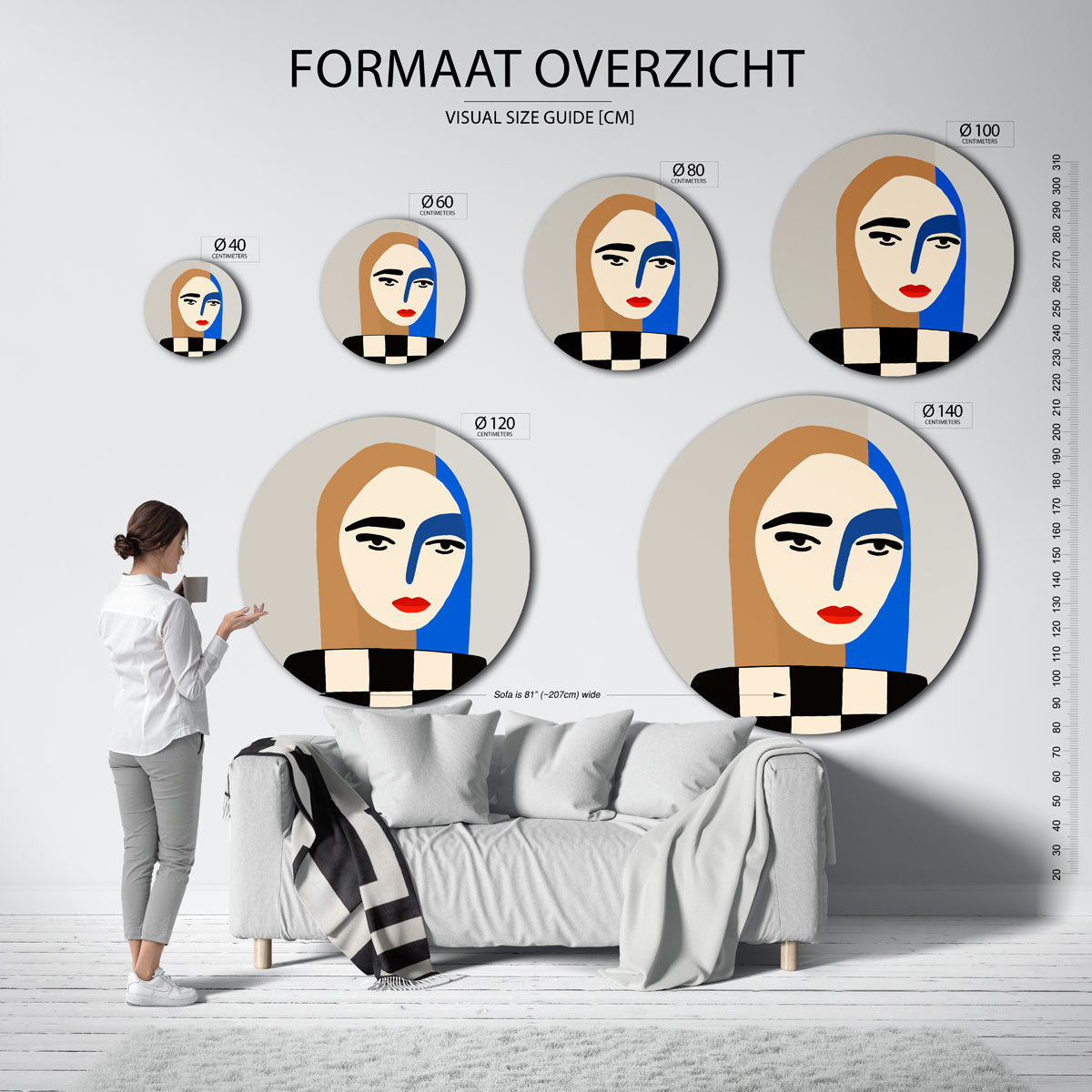 Portret met blauwe streep Muurcirkel