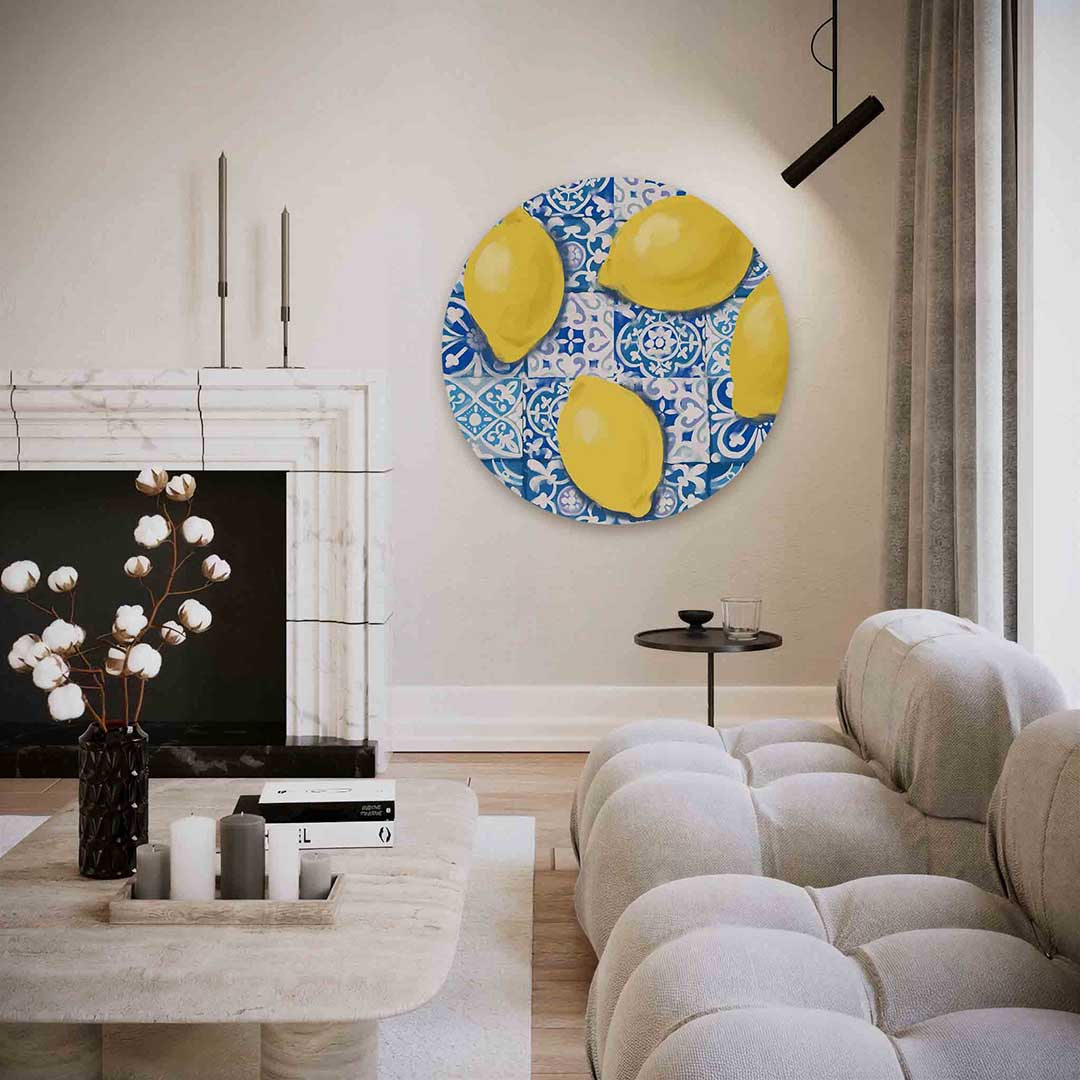 Citroenen op tegelpatroon Muurcirkel