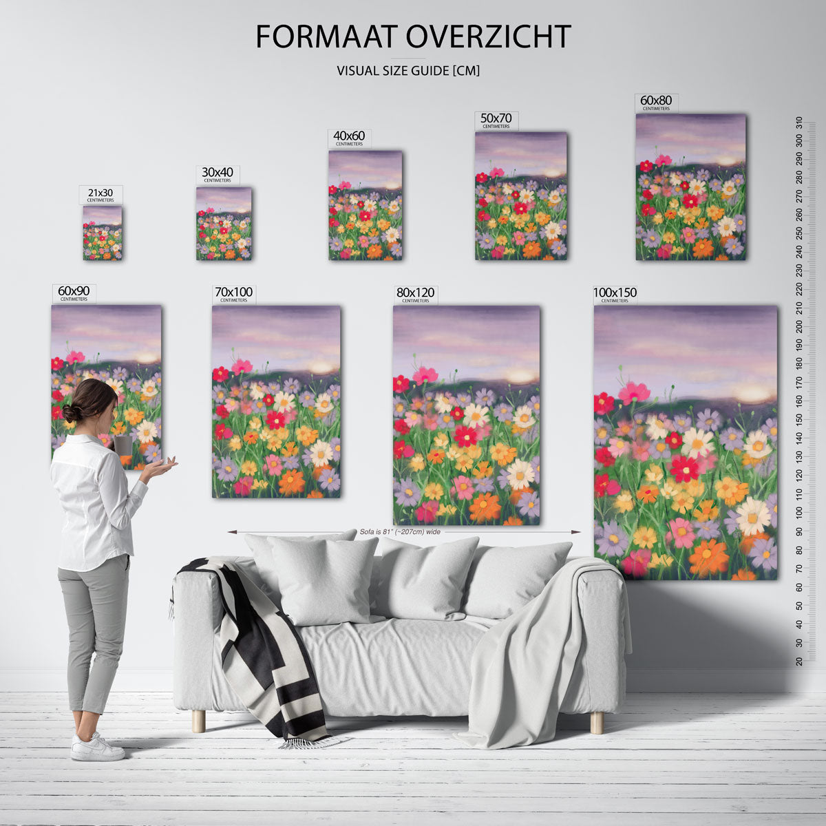 Bloemenveld bij zonsondergang Poster