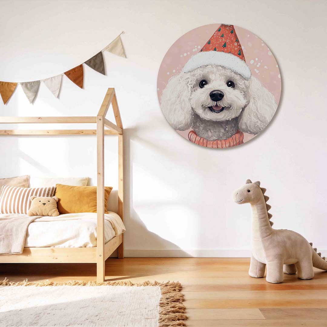 Hond met kerstmuts Muurcirkel
