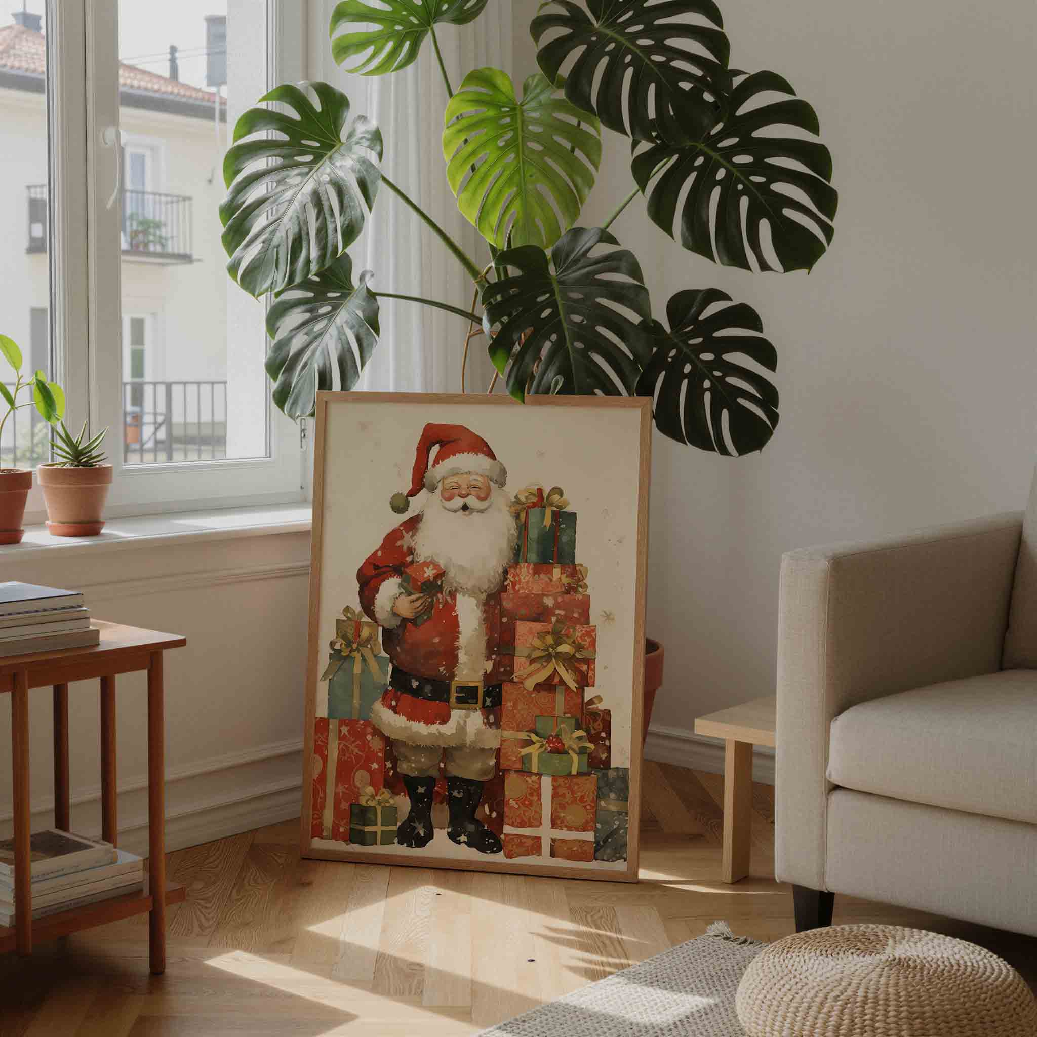 Kerstman met cadeaus Poster