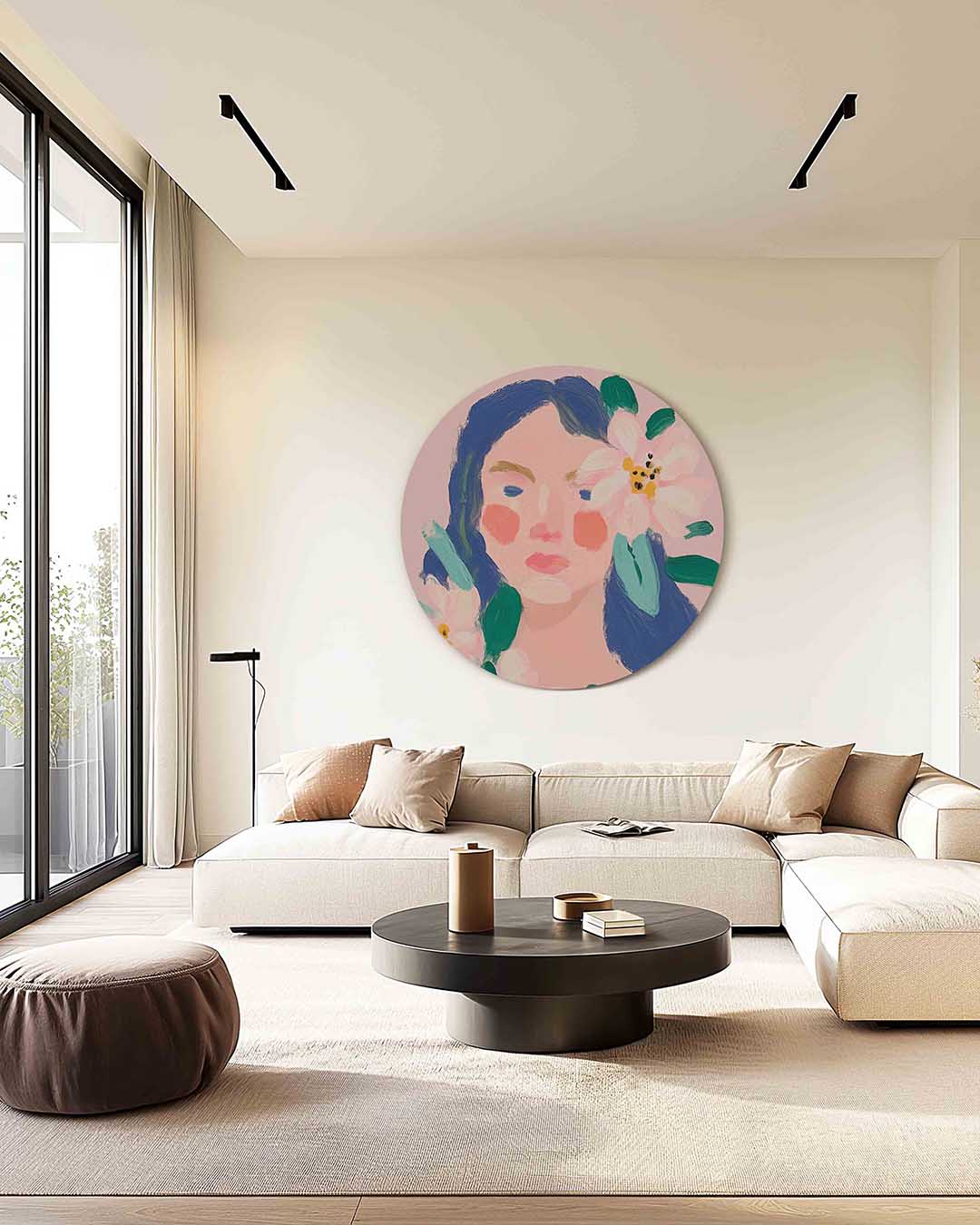 Vrouw met bloemen Muurcirkel