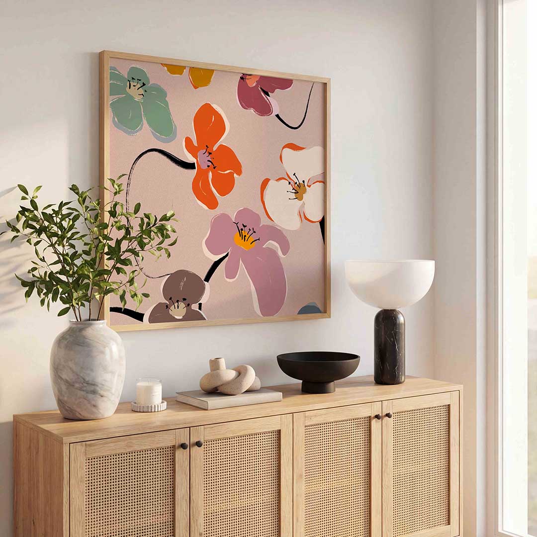 Bloemen en lijnen Poster