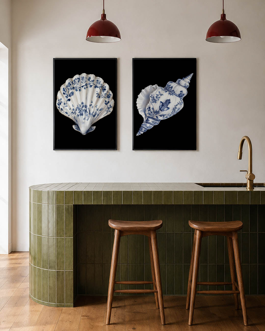 Blauwe schelpdetails Posterset