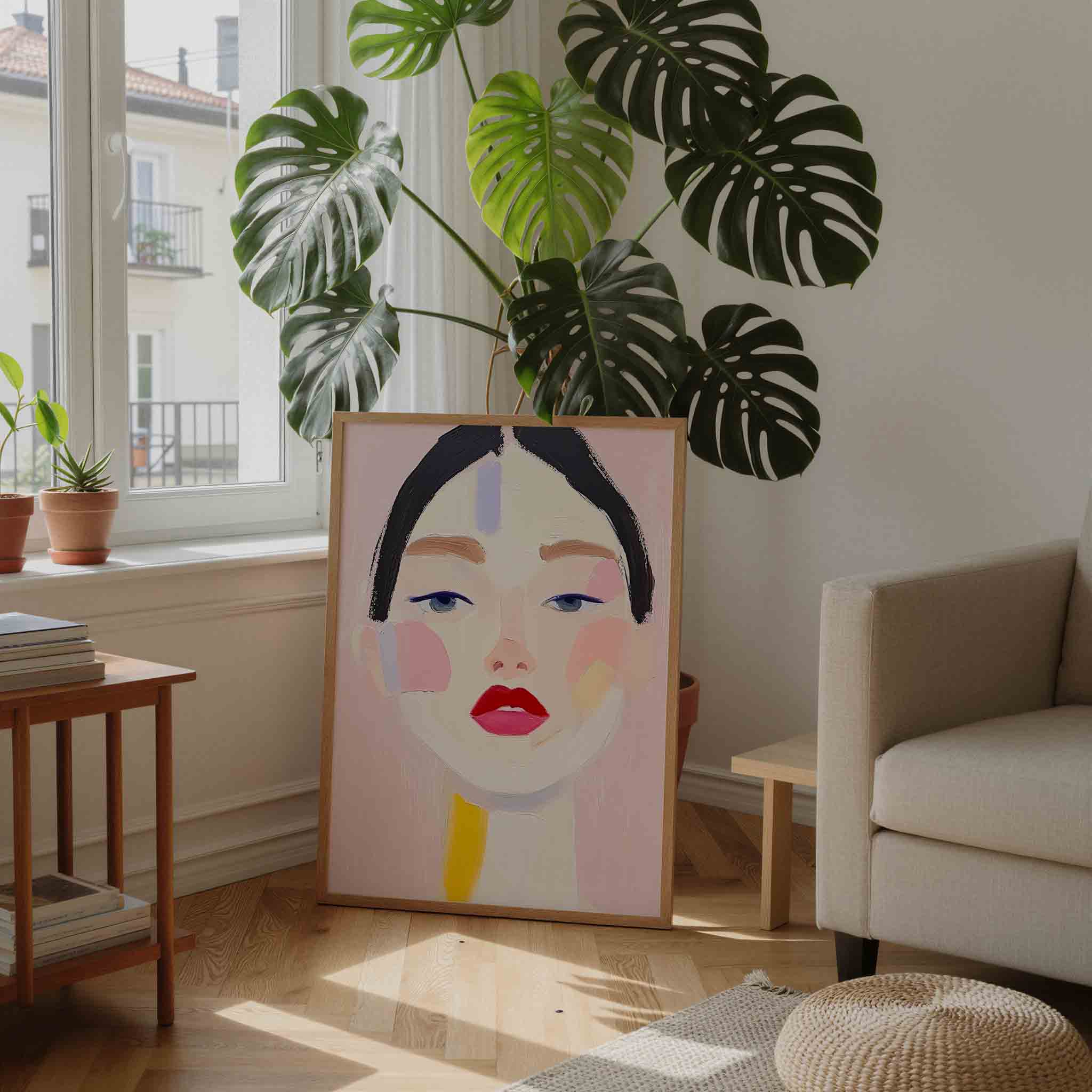 Portret met rode lippen Poster