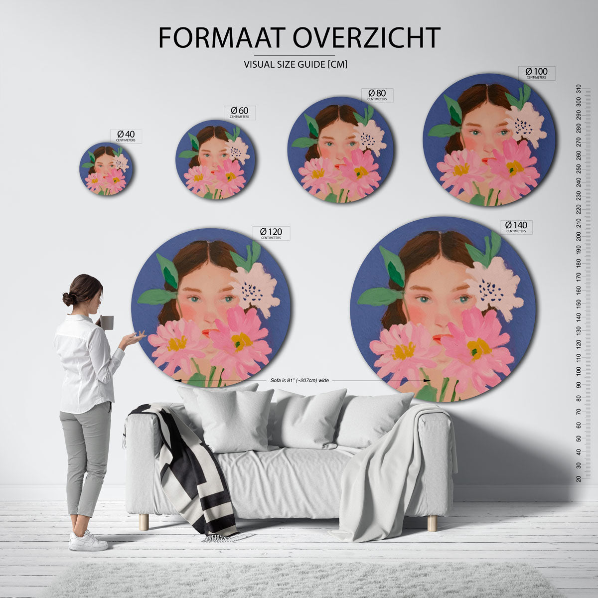 Bloemen en gezicht Muurcirkel
