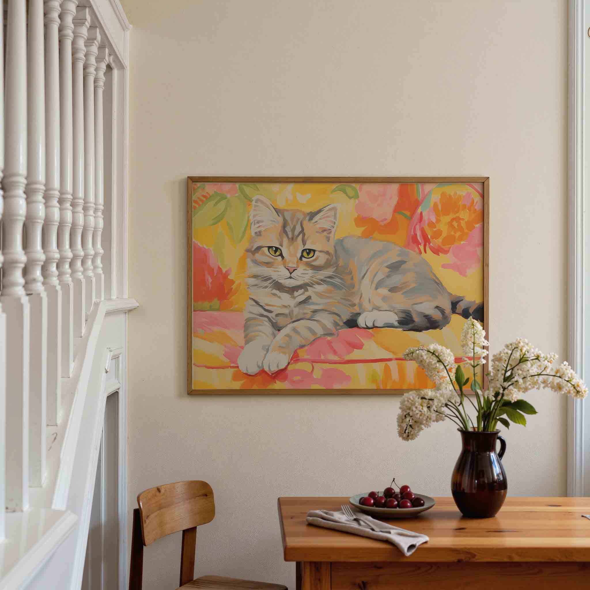 Kat met bloemen Poster