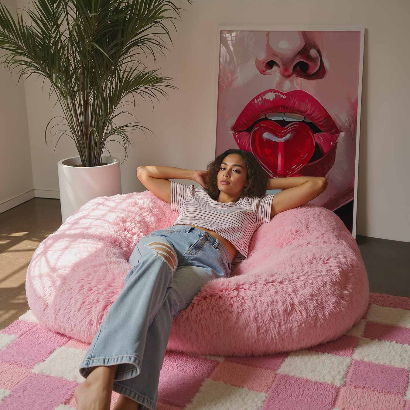 Sensuele Lippen met Hartjeslolly Poster-WallArtistic