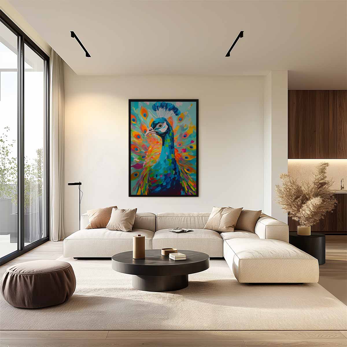 Kleurrijke Pauw in Volle Glorie Kunstwerk-canvas-dibond-plexiglas-wanddecoratie-WallArtistic
