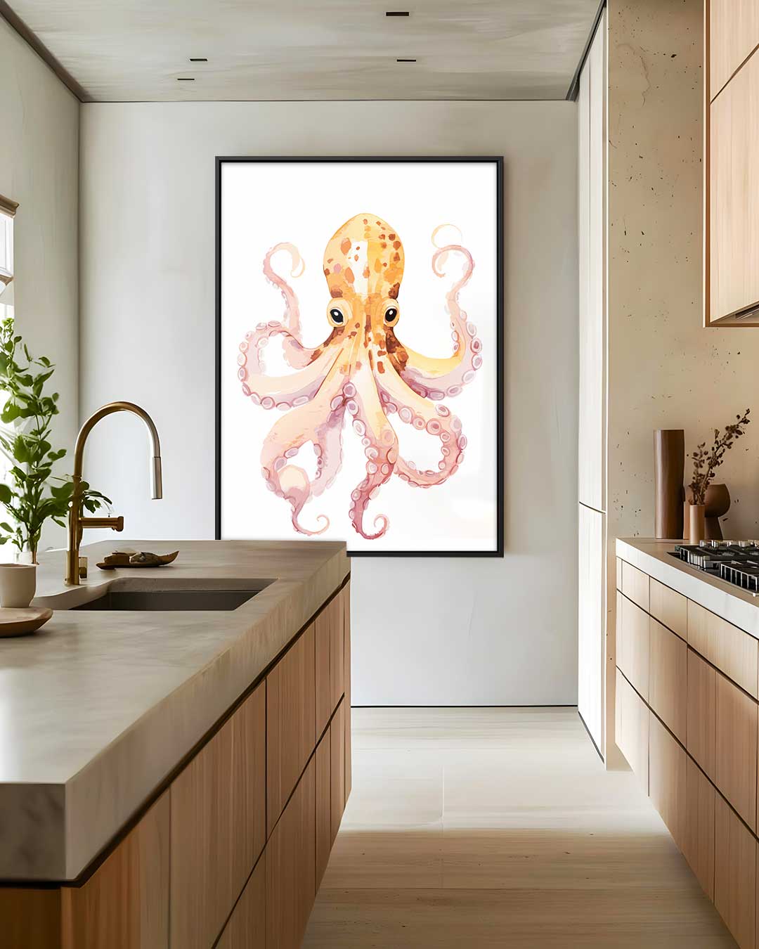 Vrolijke Octopus Illustratie Kunstwerk-canvas-dibond-plexiglas-wanddecoratie-WallArtistic