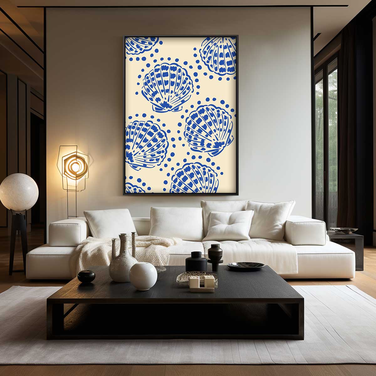 Blauwe Schelpenpatroon Kunstwerk-canvas-dibond-plexiglas-wanddecoratie-WallArtistic
