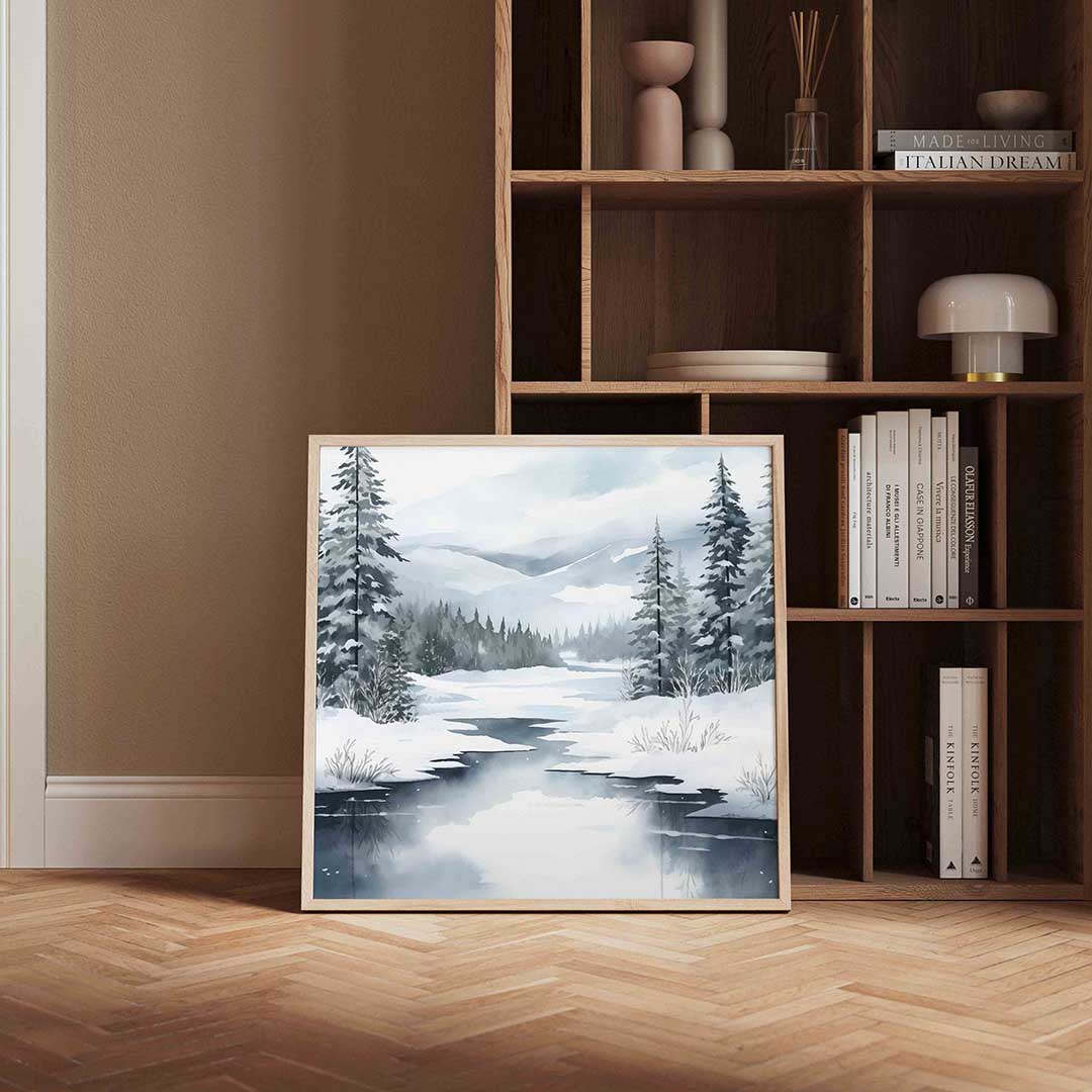 Winterlandschap met besneeuwde bomen Poster