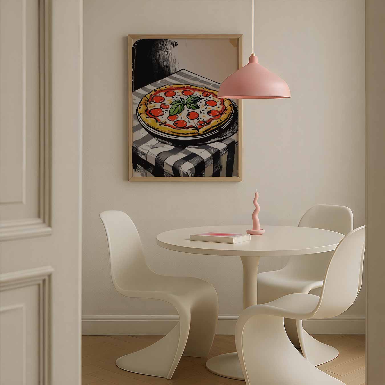Gezellige Pizza Illustratie Poster-WallArtistic