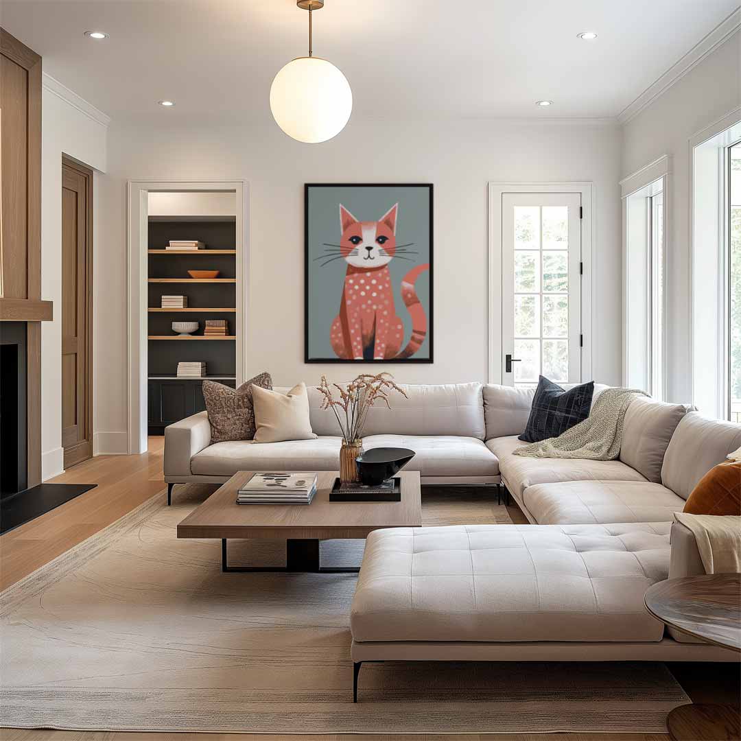 Vrolijke Gestipte Kat Kunstwerk-canvas-dibond-plexiglas-wanddecoratie-WallArtistic