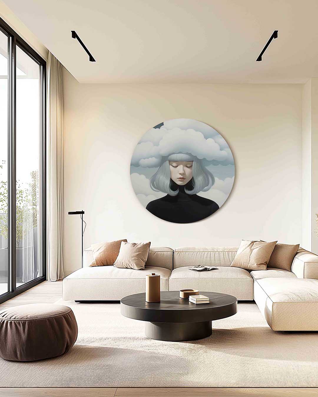 Vrouw met wolken Muurcirkel