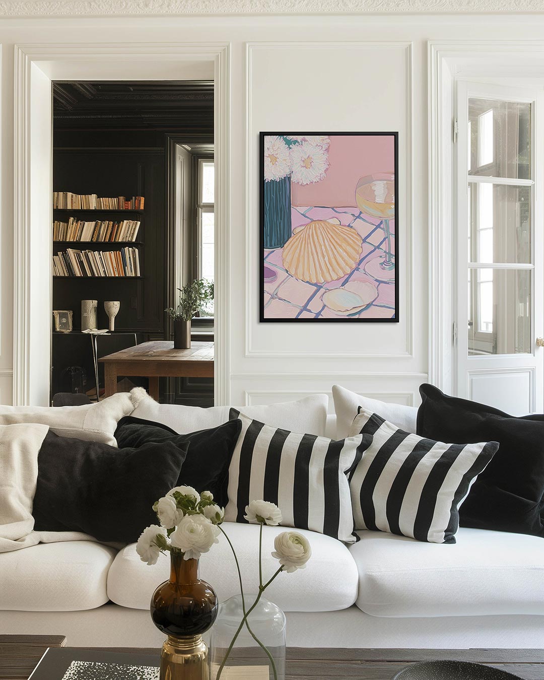 Bloemen en schelp Kunstwerk