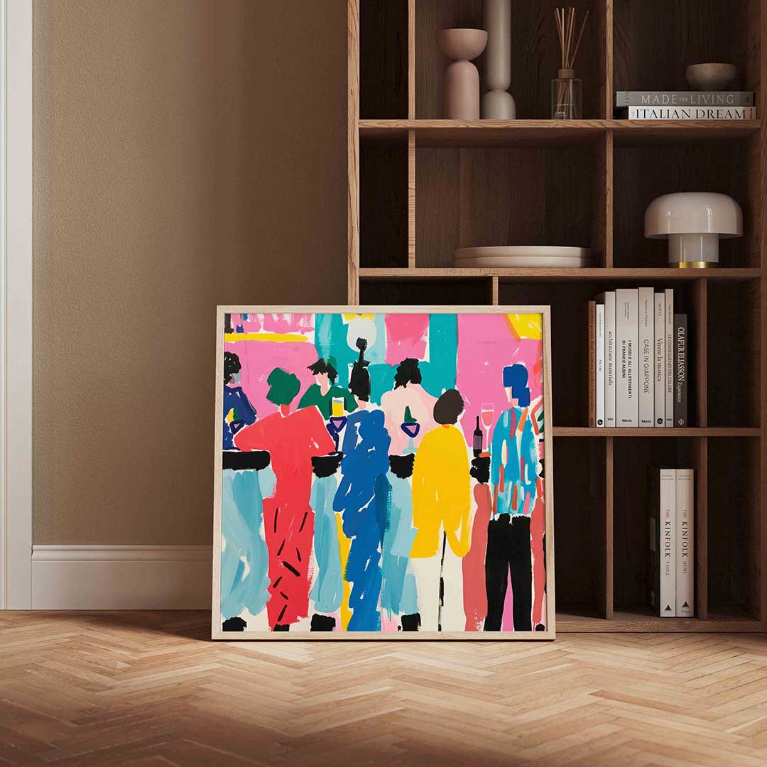 Gekleurde figuren bij bar Poster