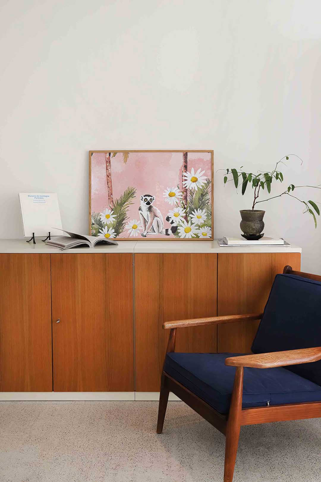 Lemur en bloemen Poster