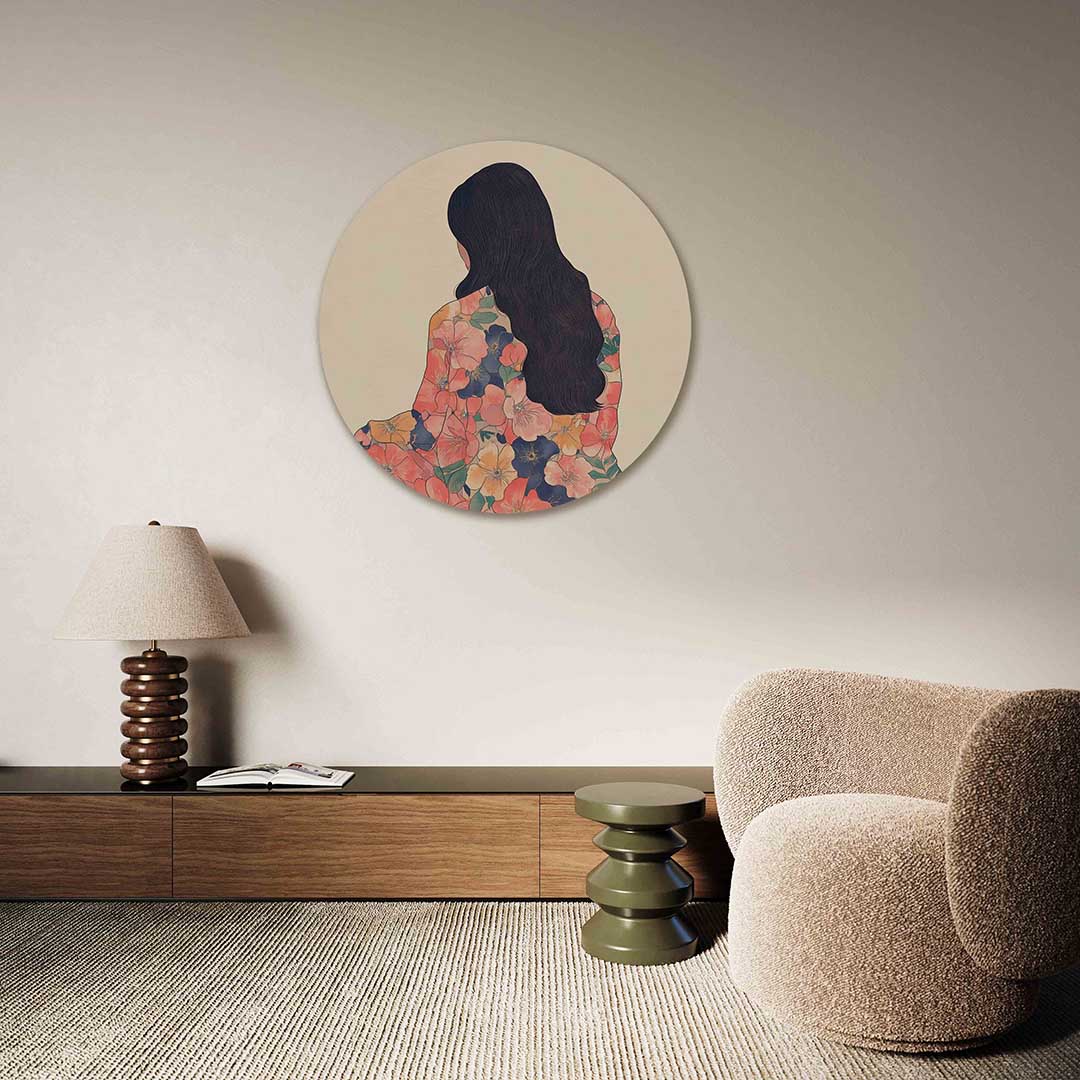 Vrouw met bloemenpatroon Muurcirkel