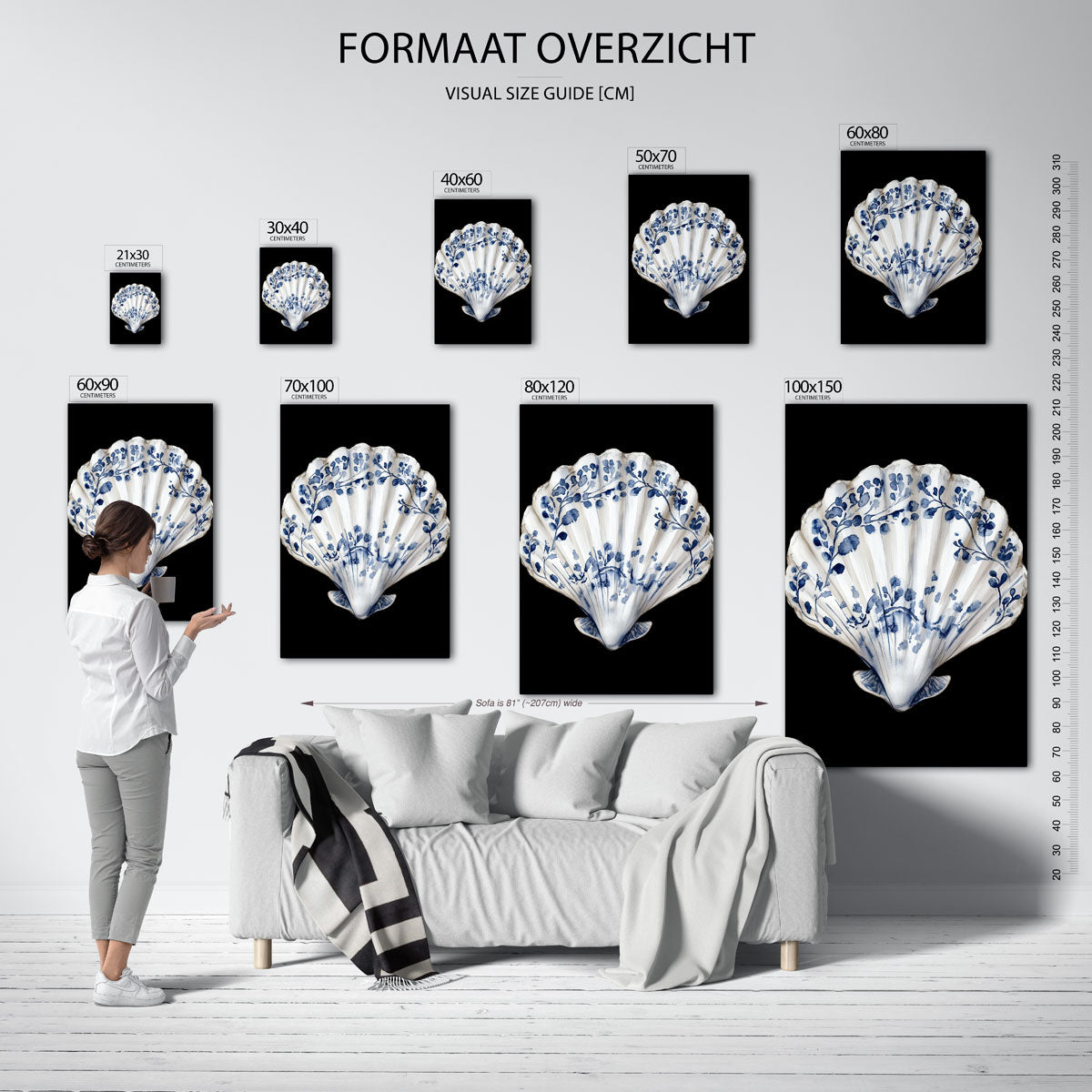 Schelp met blauwe takken Poster