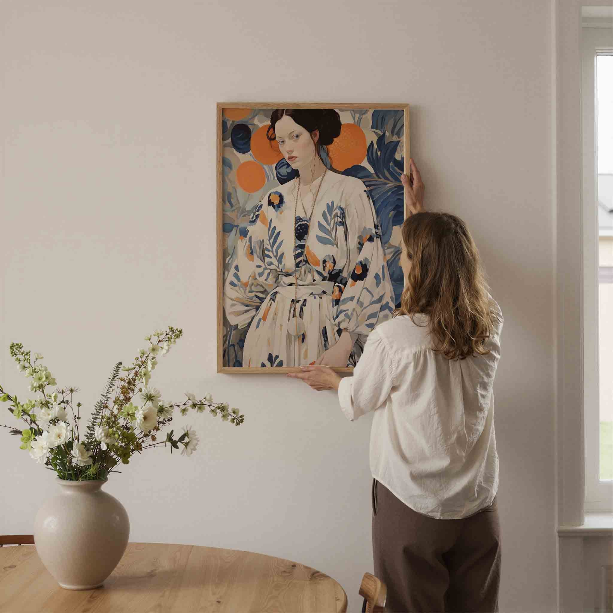 Vrouw met bloemenpatroon Poster
