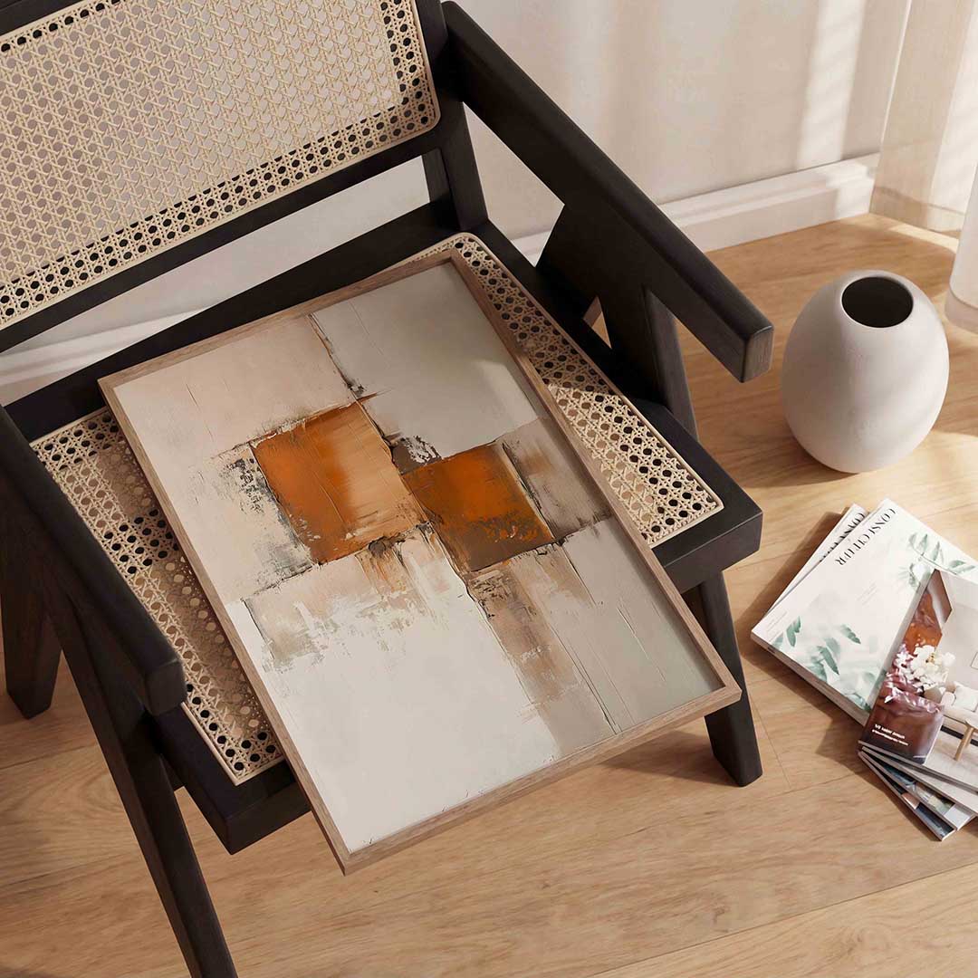 Abstracte beige en oranje Poster