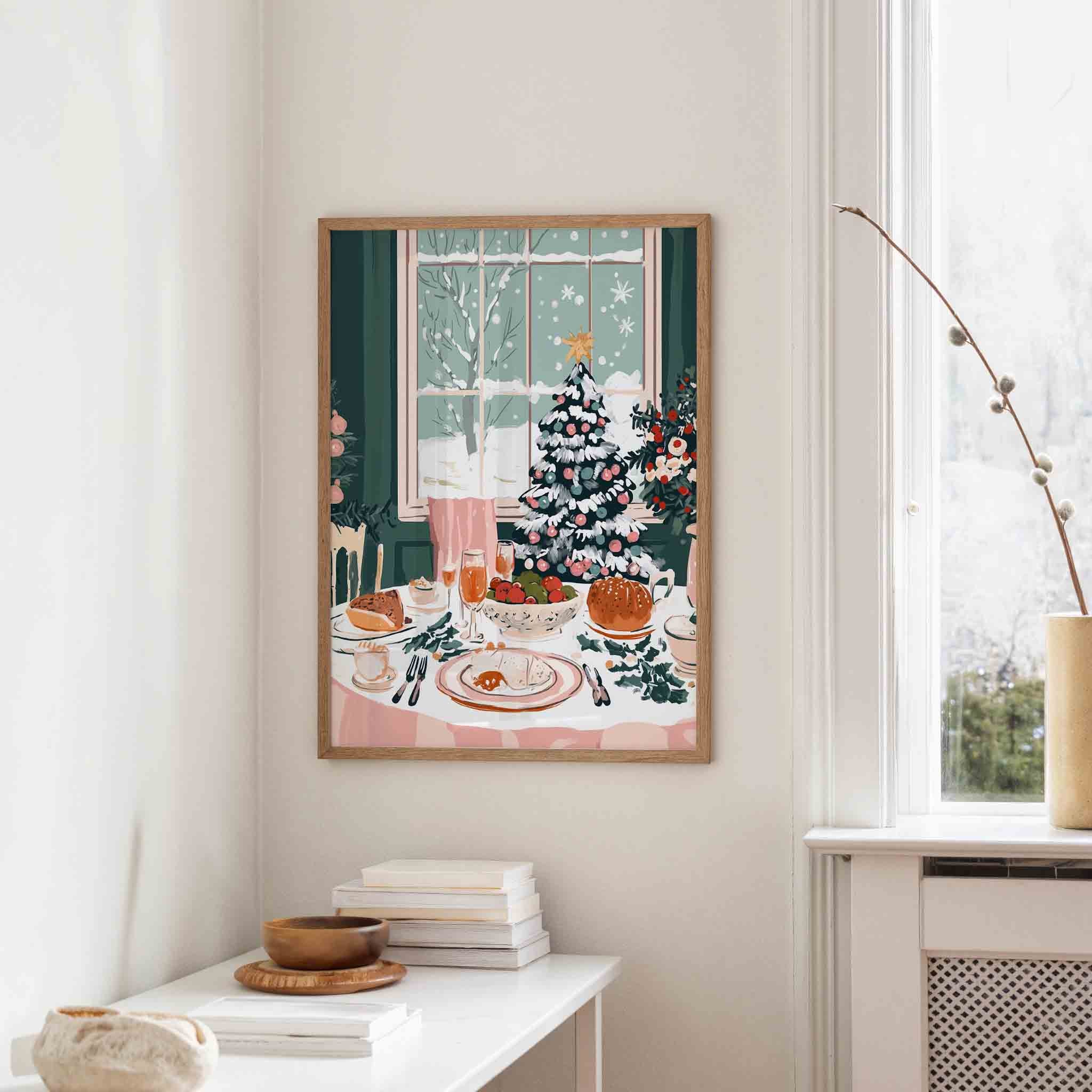 Kersttafel met boom Poster