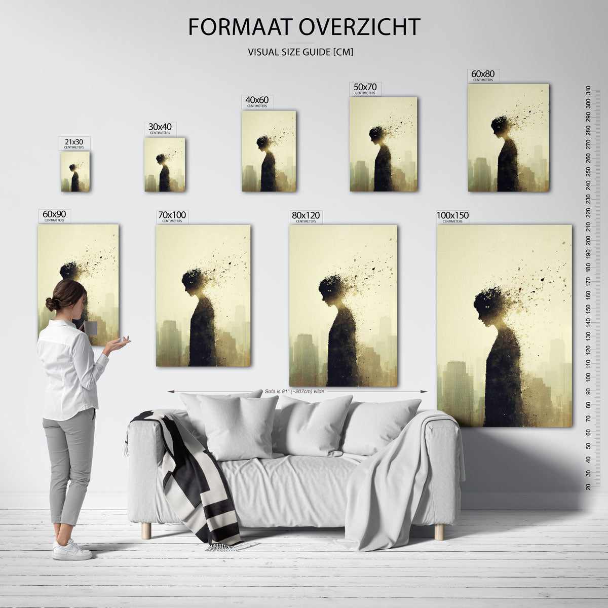 Stadssilhouet met figuur Poster