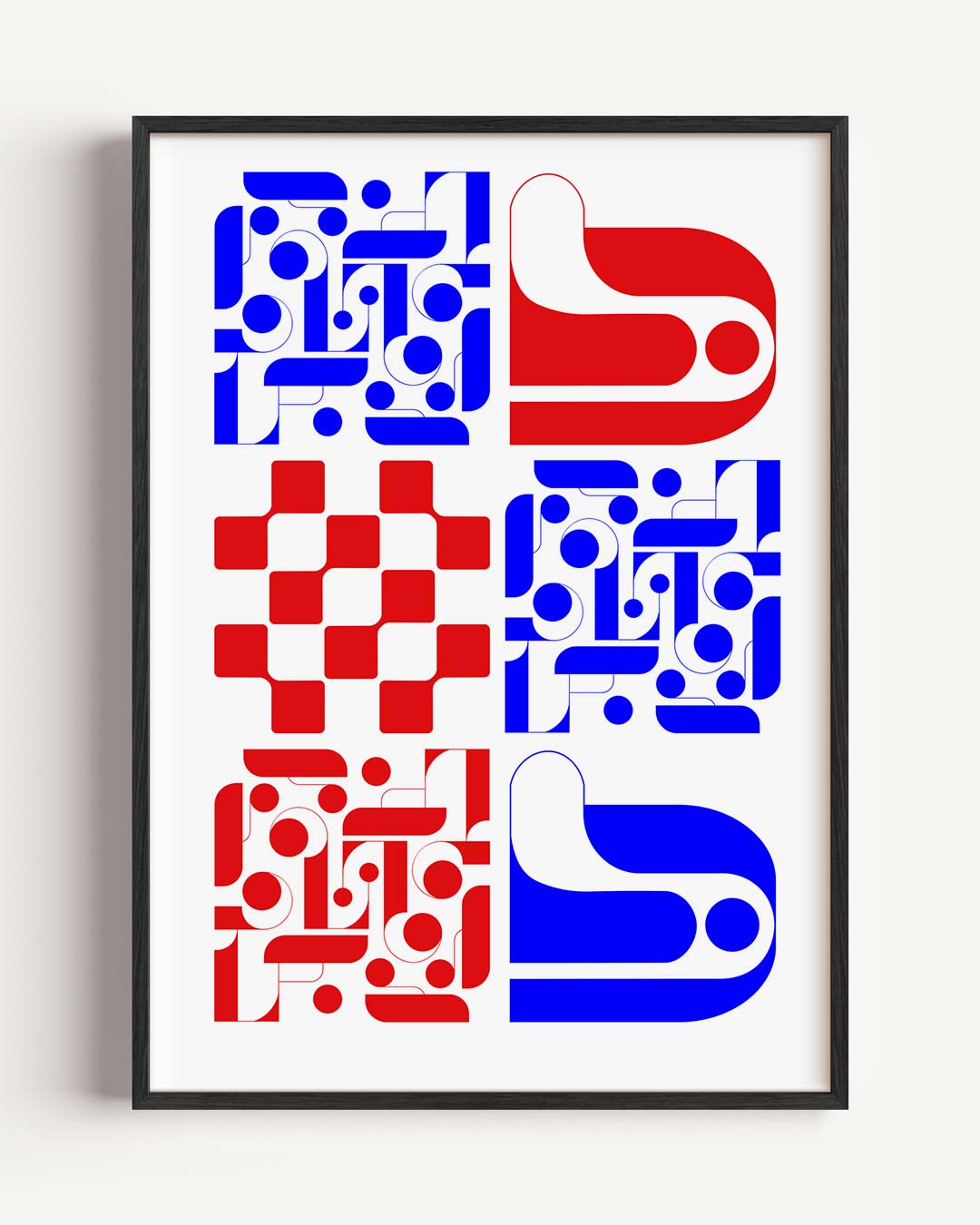 Retro Geometrische Rood-Blauwe Poster-WallArtistic
