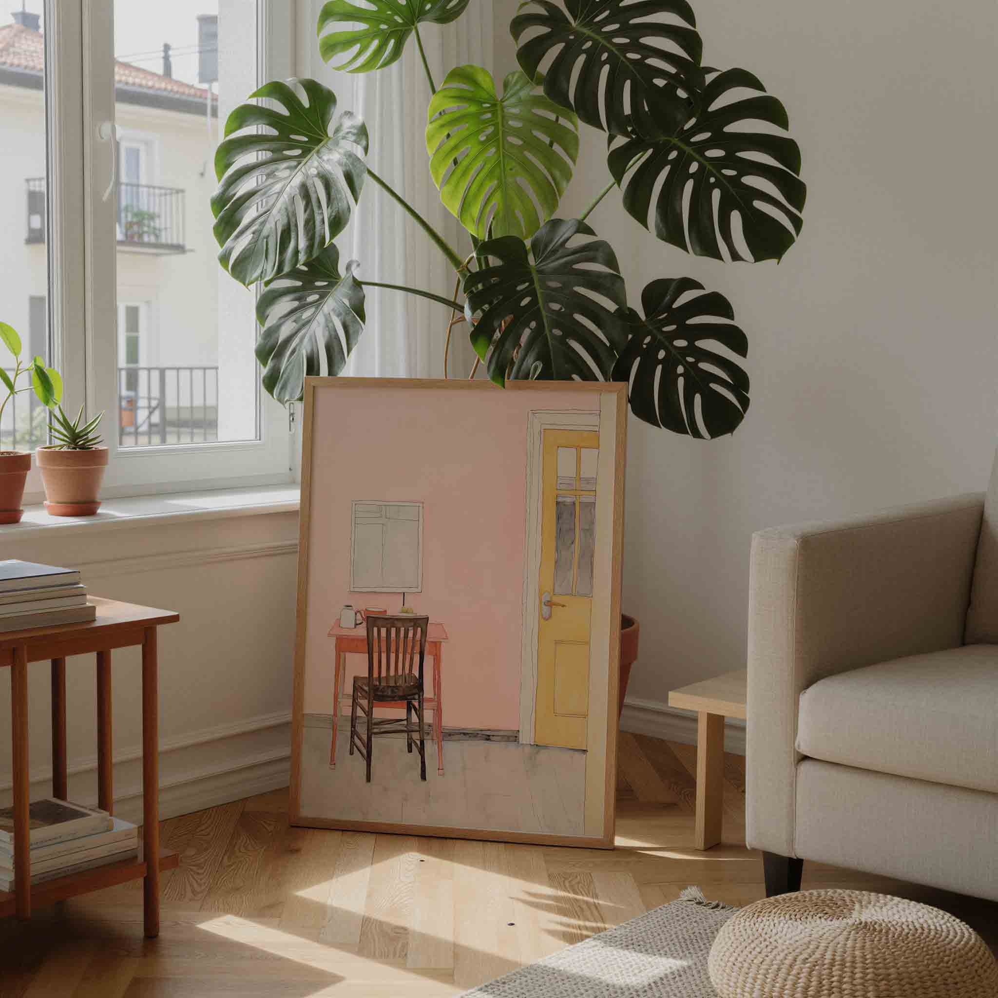 Interieur met stoel en tafel Poster