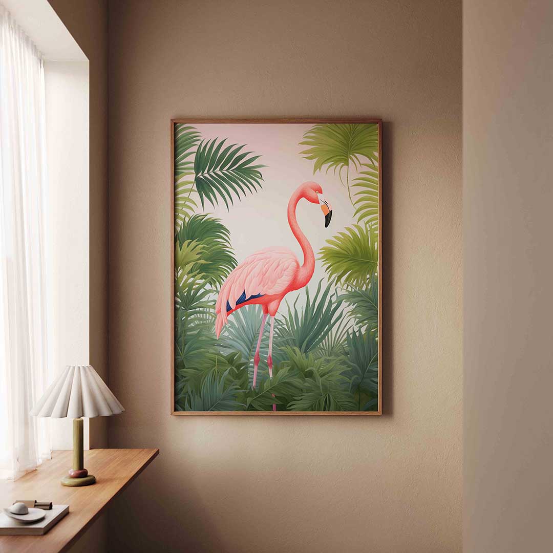 Flamingo tussen bladeren Poster