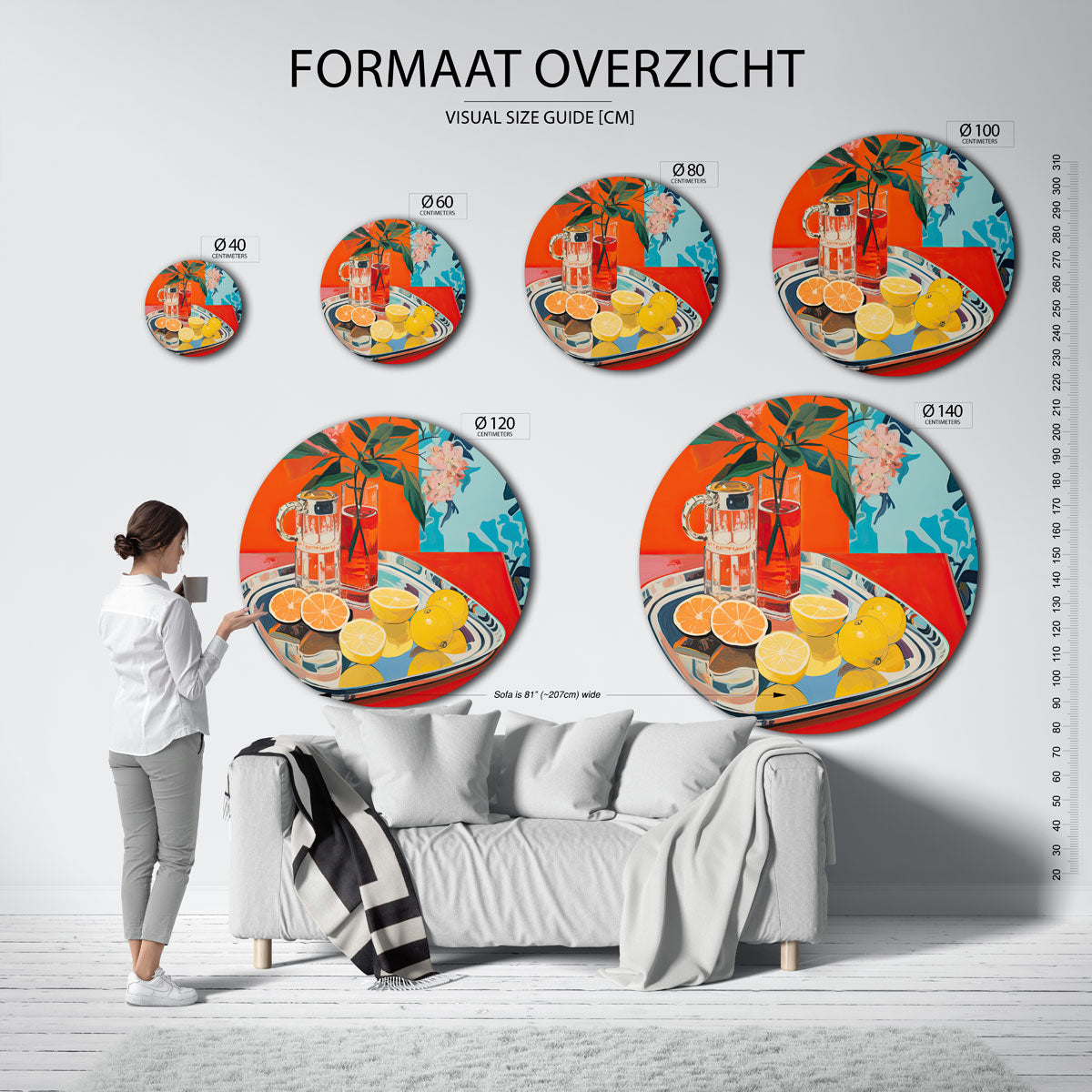 Citrus en bloemen Muurcirkel
