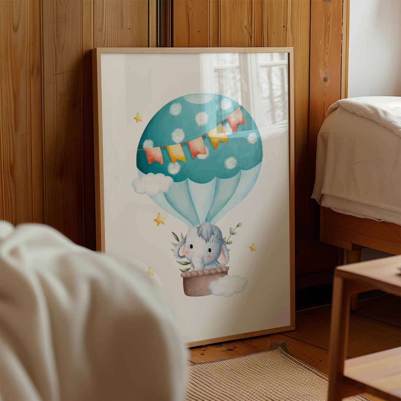 Schattige Olifant in Luchtballon Poster-WallArtistic